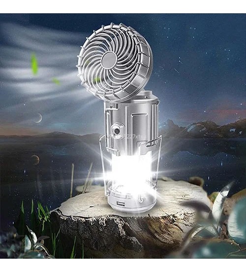6in1 Multi-function Portable Outdoor LED Camping Lantern With Fan Energy Saving Light Solar Rechargeable Flashlight